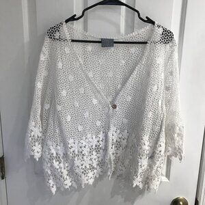 Rabbit Rabbit Rabbit White Floral Crochet Cardigan XL